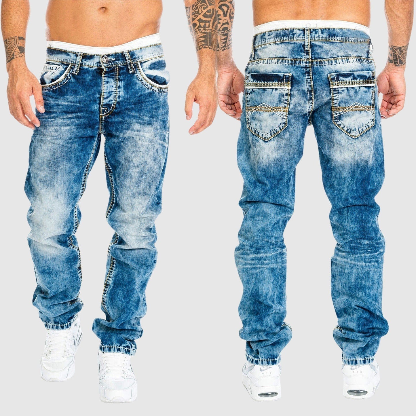 Herren Baggy-Jeans Weit Verwaschen Blau - Eveloria