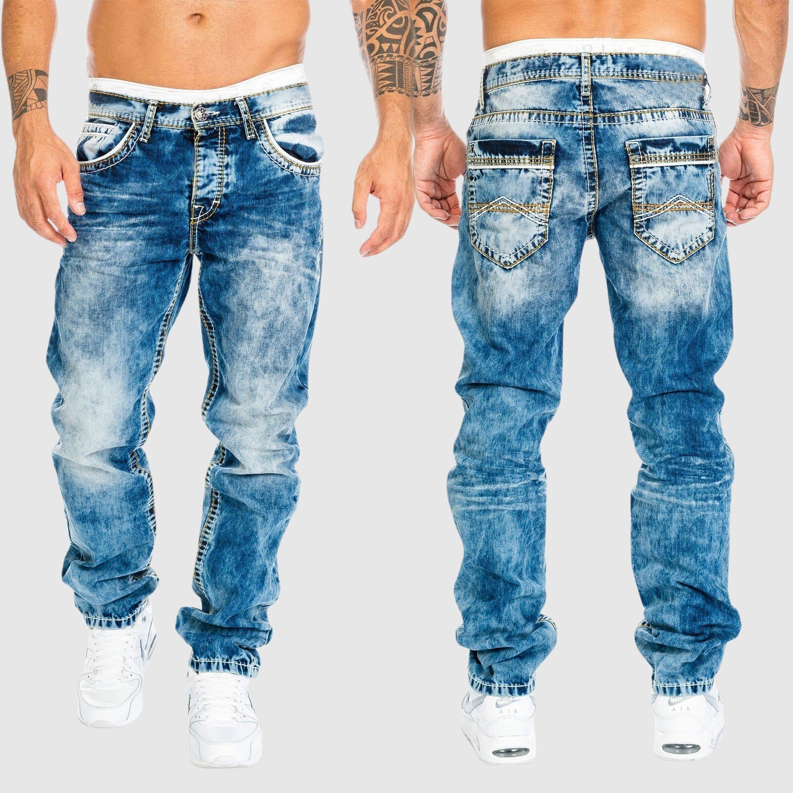 Herren Baggy-Jeans Weit Verwaschen Blau - Eveloria