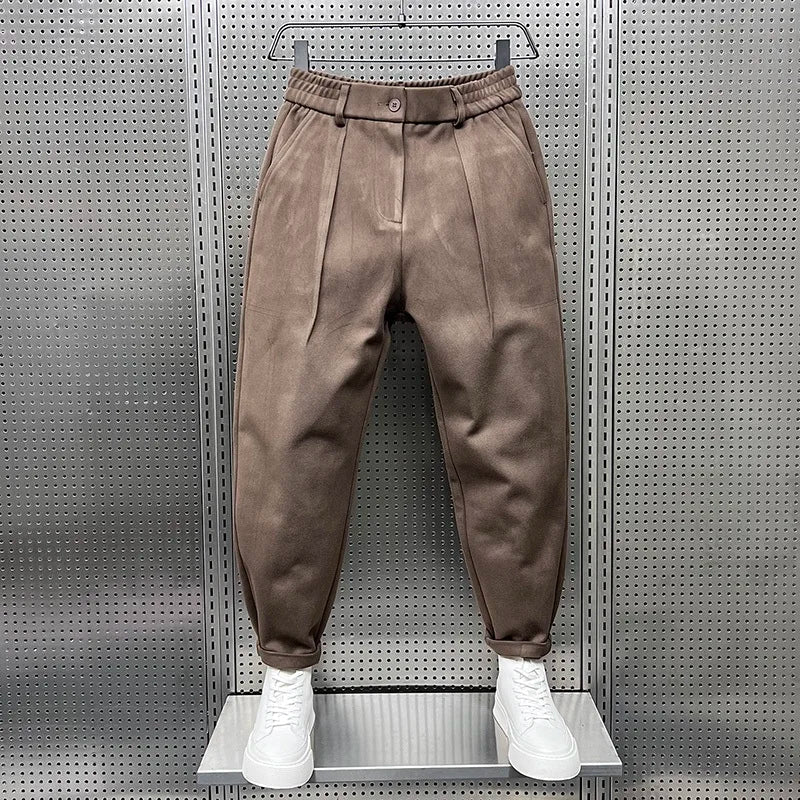 Weite Hosen – Wollmischung – Plissee – Verengte Hosen – Herrenhosen-Kaffeebraun-S-Chaps Herrenmode
