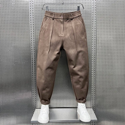 Weite Hosen – Wollmischung – Plissee – Verengte Hosen – Herrenhosen-Kaffeebraun-S-Chaps Herrenmode