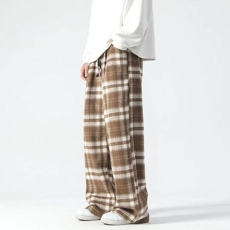 Weite Hosenbeine - Kariert - Relaxed Fit - Loose Fit Hosen - Herrenhosen-Khaki-S-Chaps Herrenmode