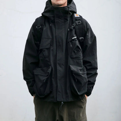 Herren Cargo-Jacke Oversize Wetterfest Mit Kapuze - Eveloria
