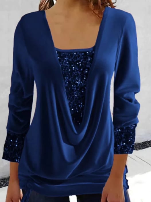 Damen Bluse Langarm Pailletten Elegante