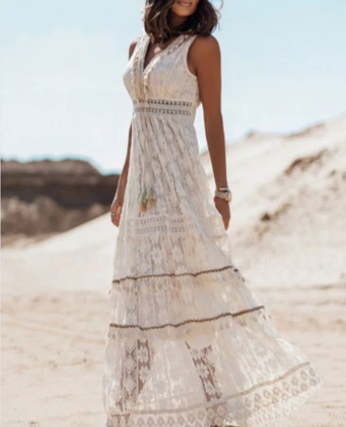 Damen Maxikleid Boho Stil Sommerkleid