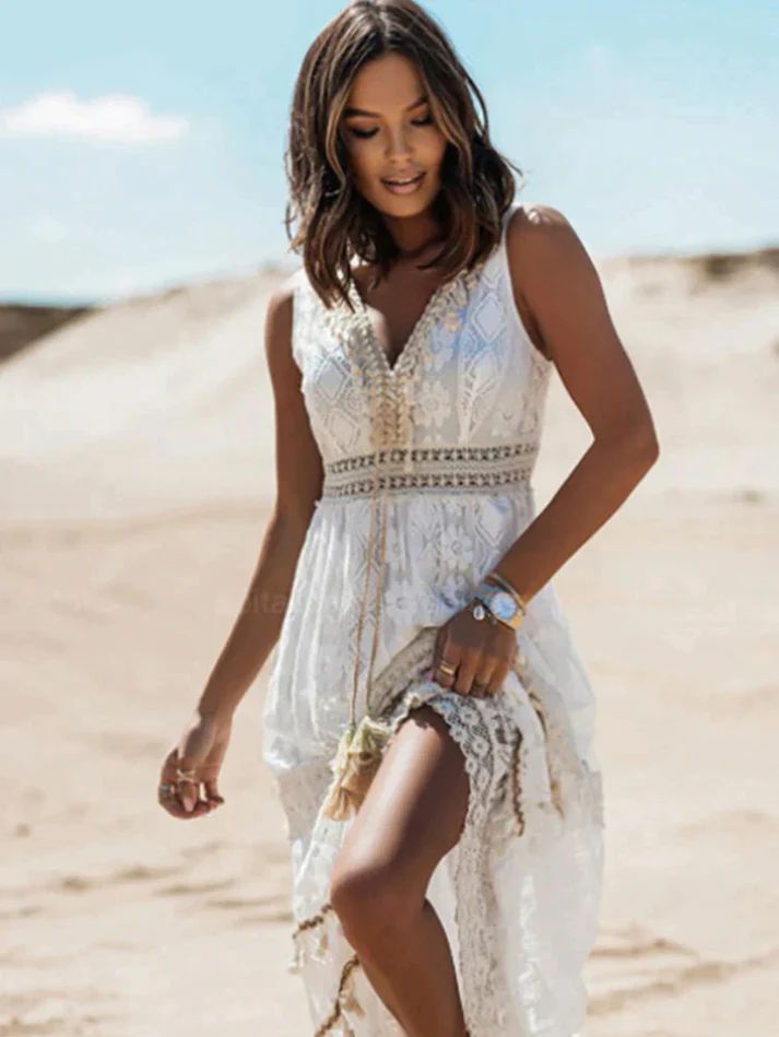 Damen Maxikleid Boho Stil Sommerkleid