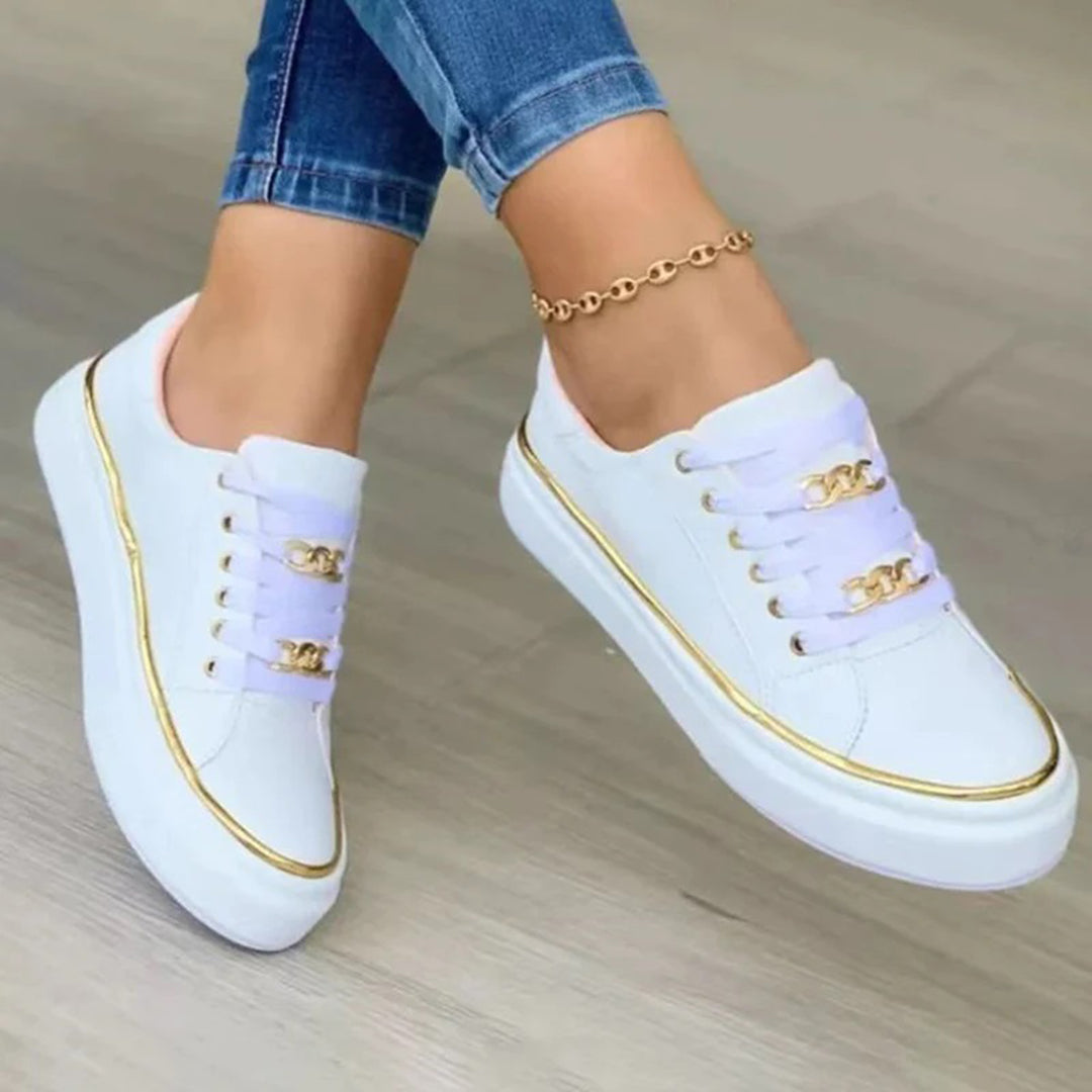 Damen Sneaker Weiß mit goldenen Akzenten und Schnürung - Eveloria