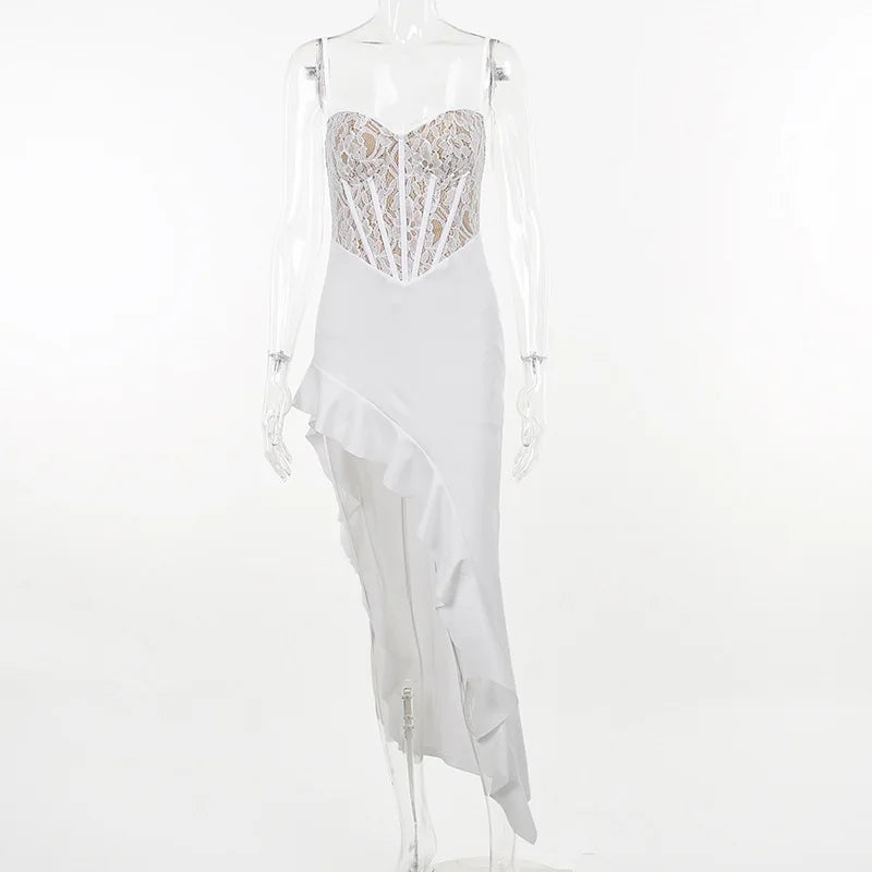 Eveloria Damenkleid Rüschen Spitze High-Low
