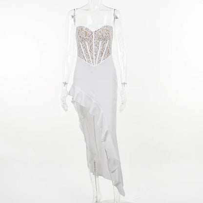 Eveloria Damenkleid Rüschen Spitze High-Low