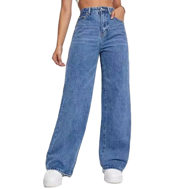 Damenjeans Hohe Taille Wide-Leg Ausgestellt Schwarz - Eveloria