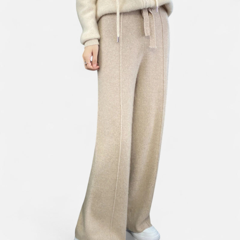 Damen Strickhose Weite Passform Bequem Braun - Eveloria