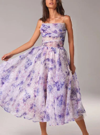 Eveloria Damen Blumenkleid Midi Elegant Blumenmuster