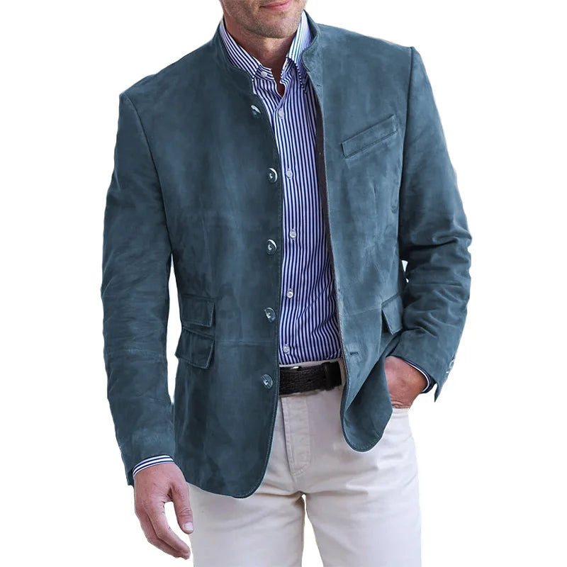 Herren Wildleder Blazer Einreihig Mandarinenkragen - Eveloria