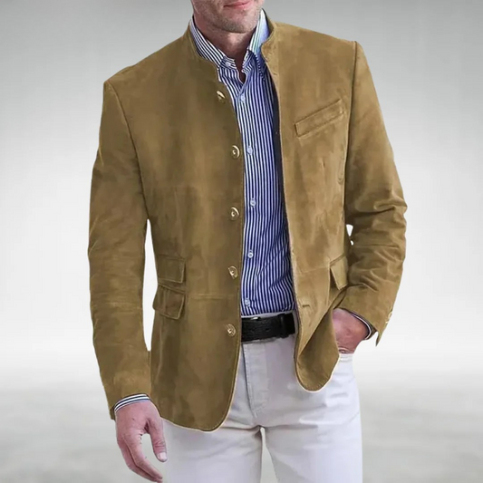 Männer Wildleder Blazer Einreihig Schwarzer Stilblazer - Eveloria
