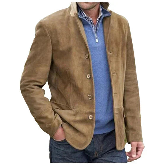 Herren Wildlederjacke Einreihig Kunstleder Vintage Schwarz - Eveloria
