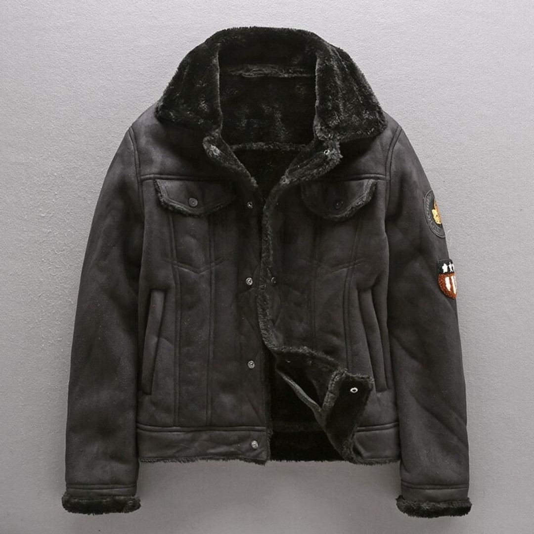 Herren Wildleder Bikerjacke Fleecegefüttert Schwarz - Eveloria