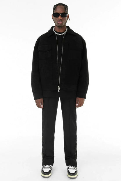 Wildlederjacke – Herren-Lederjacke mit Reißverschluss und Taschen-Chaps Herrenmode