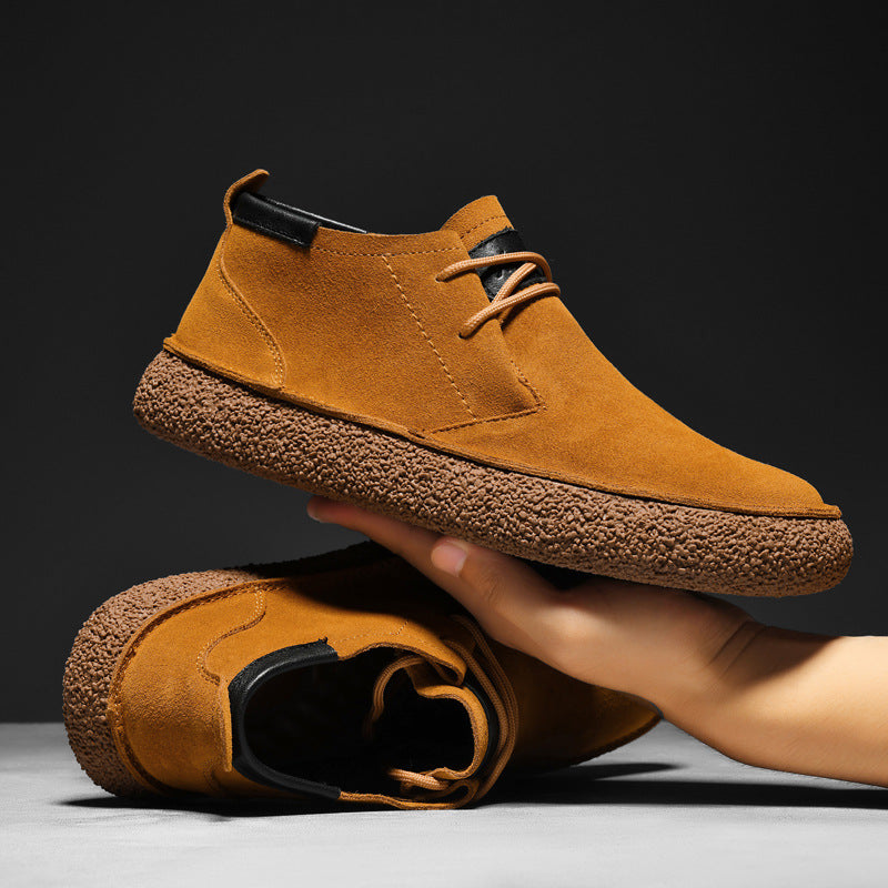 Herren Wildlederschnürschuhe Strukturierte Sohle Beige - Eveloria