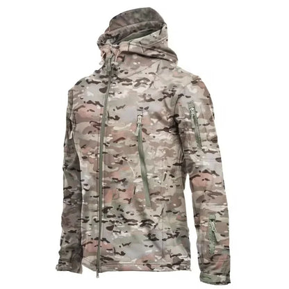 Windjacke | Mit Kapuze | Taktisch | Outdoor-Jacke | Wasserdichte Regenjacke für Männer-Hellcamouflage-S-Chaps Herrenmode