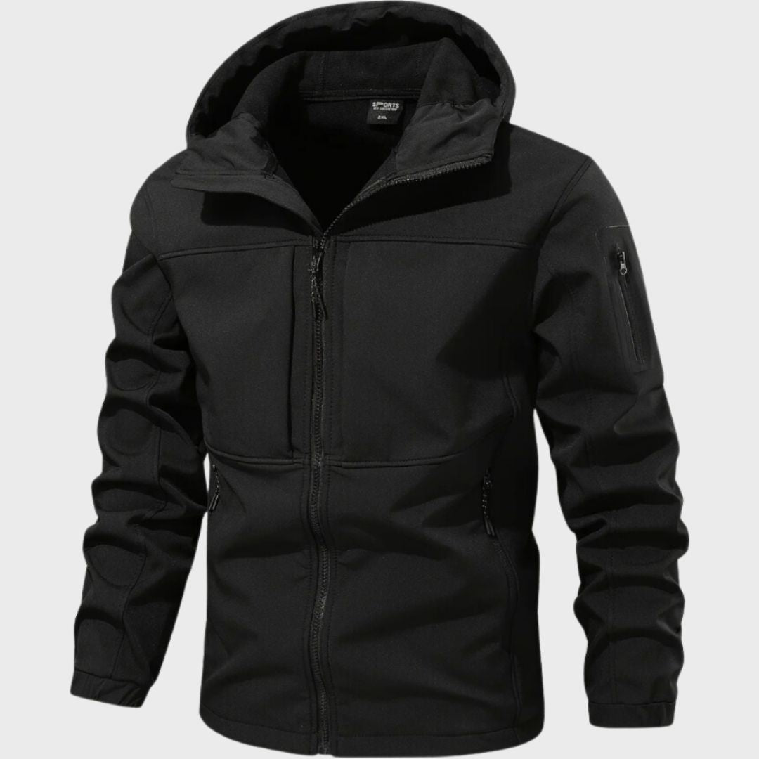 Herren Softshelljacke Wasserdicht Mit Kapuze Schwarz - Eveloria