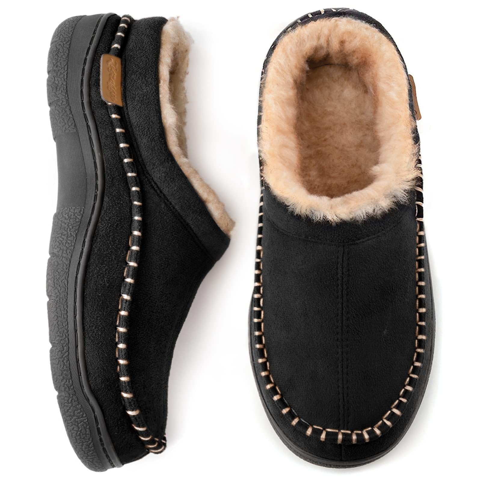 Winter Clogs | Warm | Fell gefüttert | Slipper | Herren Hausschuhe-Schwarz-Grau-38-Chaps Herrenmode
