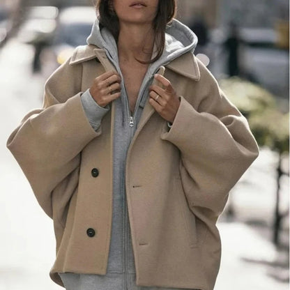 Damen Oversize Jacke Revers Knopfleiste