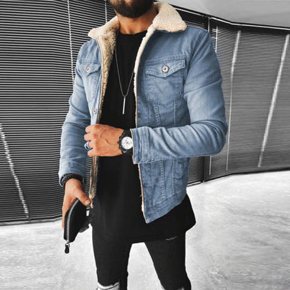 Winter-Jeansjacke | Jeansjacke | Reguläre Passform | Jeansjacke mit Fell | Herrenjacke-Chaps Herrenmode
