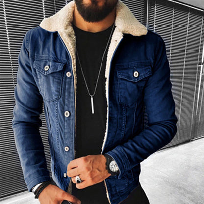 Winter-Jeansjacke | Jeansjacke | Reguläre Passform | Jeansjacke mit Fell | Herrenjacke-Dunkelblau-S-Chaps Herrenmode