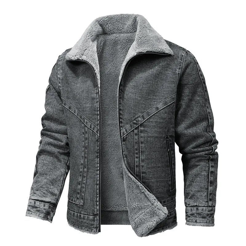 Herren Winter-Jeansjacke Fleece Gefüttert Schwarz - Eveloria
