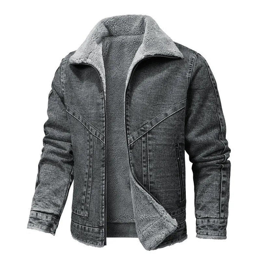 Herren Winter-Jeansjacke Fleece Gefüttert Schwarz - Eveloria
