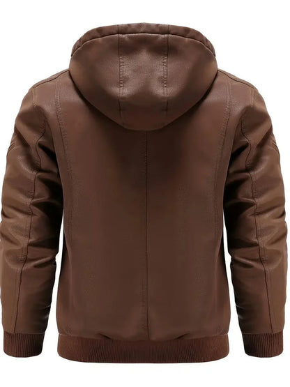 Winter-Lederjacke | Kunstleder | Kapuzenjacke | Steppfutterjacke | Herrenjacken-Chaps Herrenmode