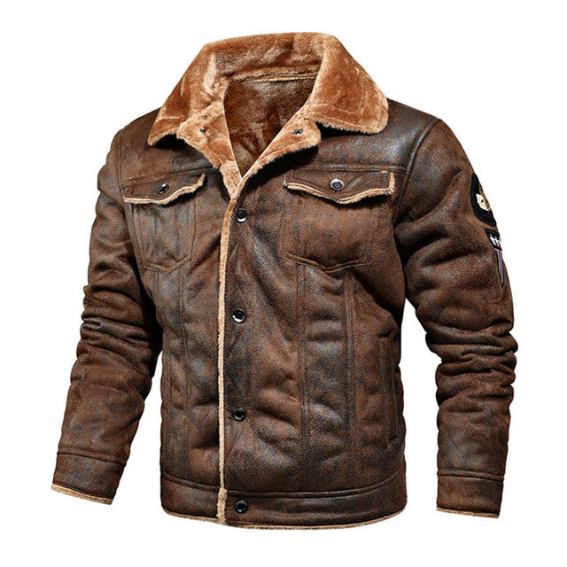 Herren Lederjacke Warm Sherpa Gefüttert Schwarz - Eveloria