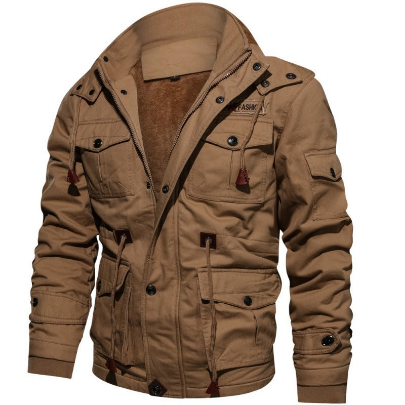 Winter Parka - Fleece gefüttert - Zip-Up - Cargo Jacke - Winterjacke für Männer-Khaki-M-Chaps Herrenmode