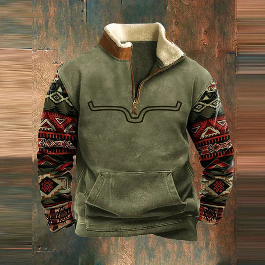 Herren Fleece Pullover Sweatshirt Halbzipp Reißverschluss Grau - Eveloria