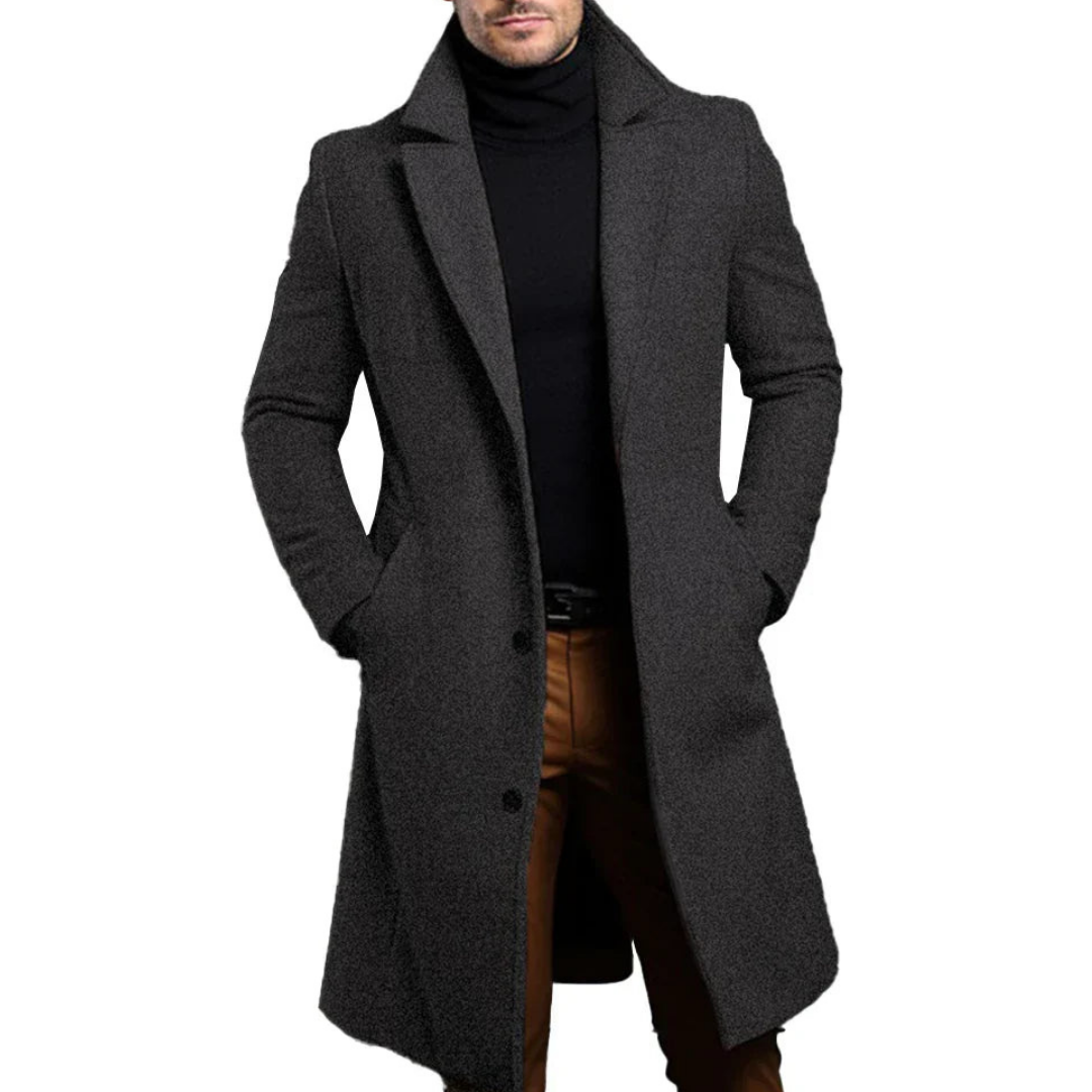 Winter-Trenchcoat | Einreihig | Mittellang | Wollmantel | Herrenjacke-Dunkelgrau-S-Chaps Herrenmode