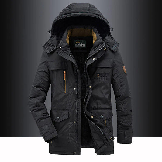 Herren Winterparka Jacke Wasserabweisend Verstellbare Kapuze Schwarz - Eveloria