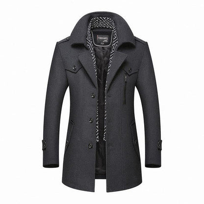 Herren Winterjacke Mittellang Wolljacke Schwarz - Eveloria
