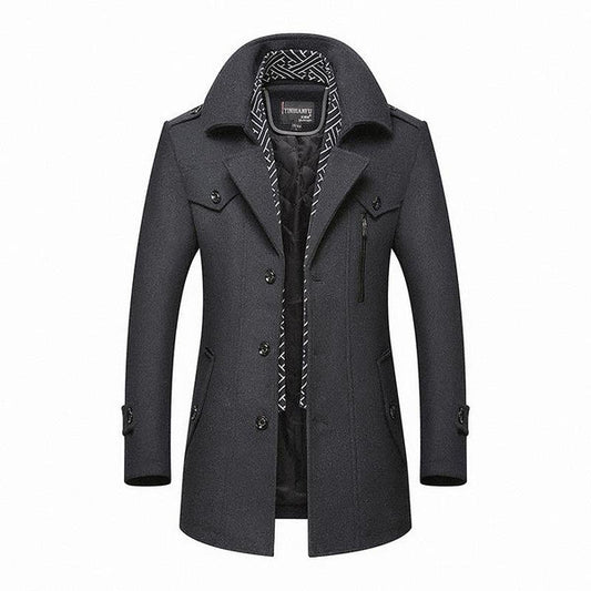 Herren Winterjacke Mittellang Wolljacke Schwarz - Eveloria