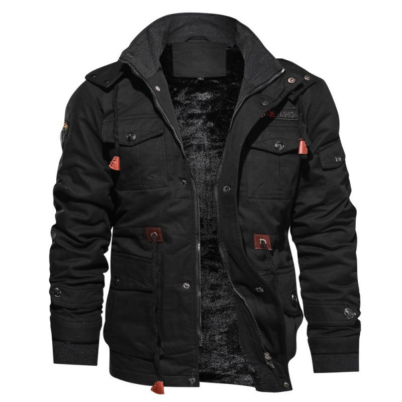 Herren Winterjacke Fleecegefüttert mit Taschen Schwarz - Eveloria