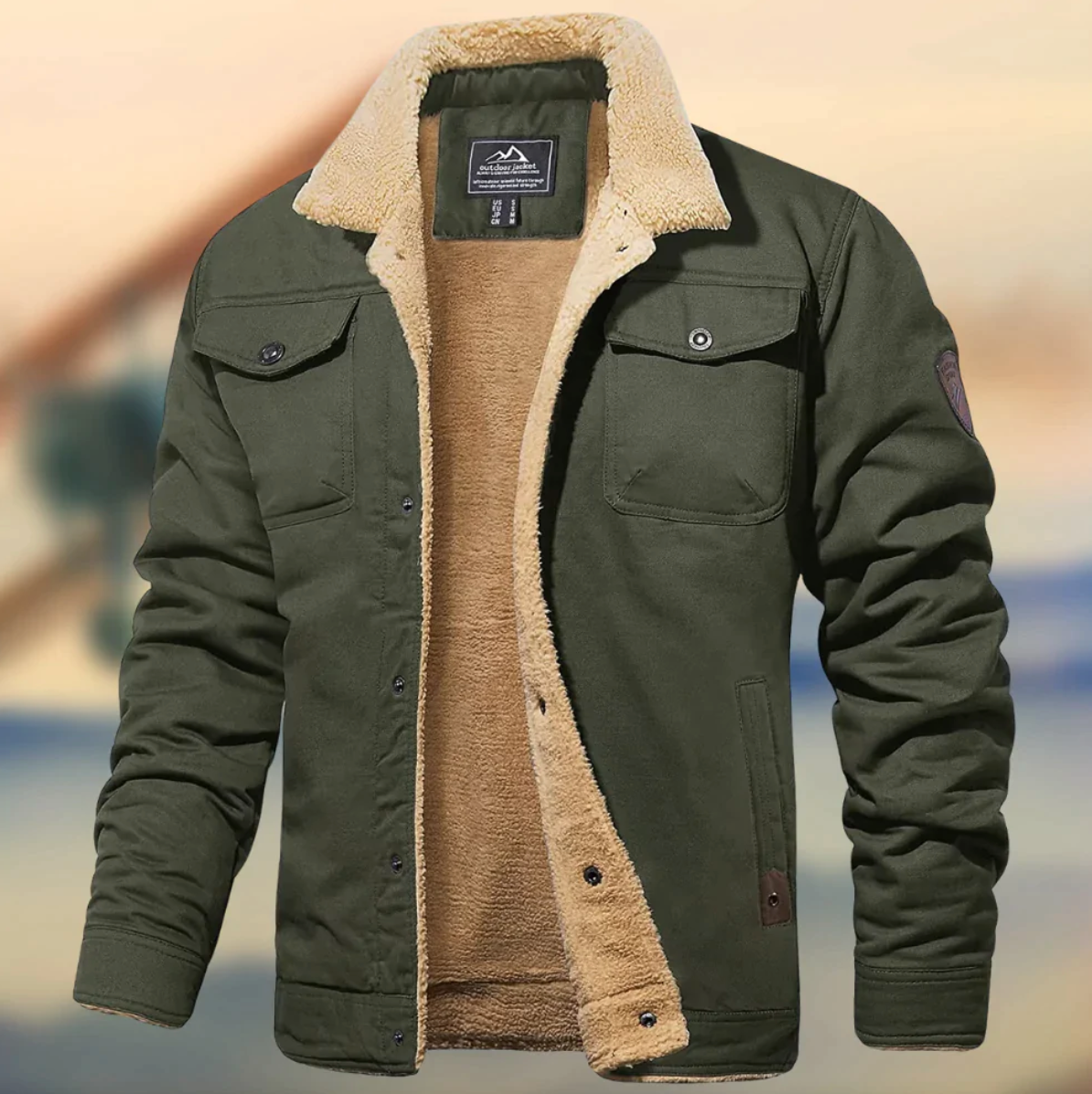 Herren Winterjacke Gefütterte Fleecejacke Mit Knöpfen Schwarz - Eveloria