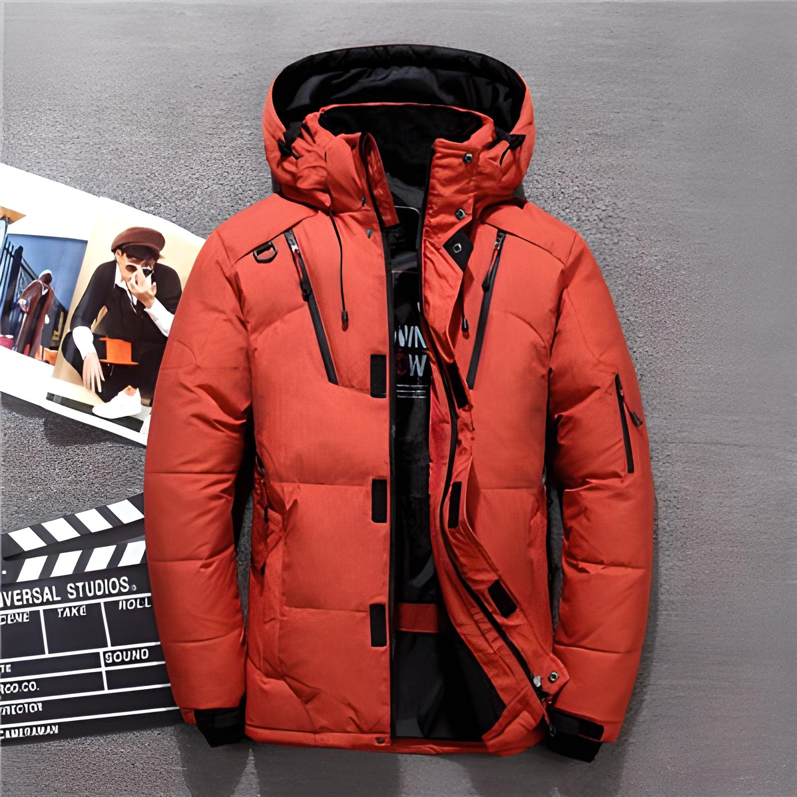 Winterjacke - Herren Zip-Up Kapuzenpuffer Daunenjacke-Orange-M-Chaps Herrenmode
