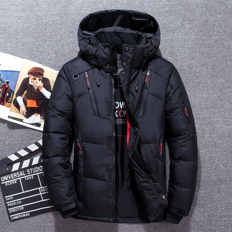 Herren Daunenjacke Kapuzenpuffer Winterjacke Schwarz - Eveloria