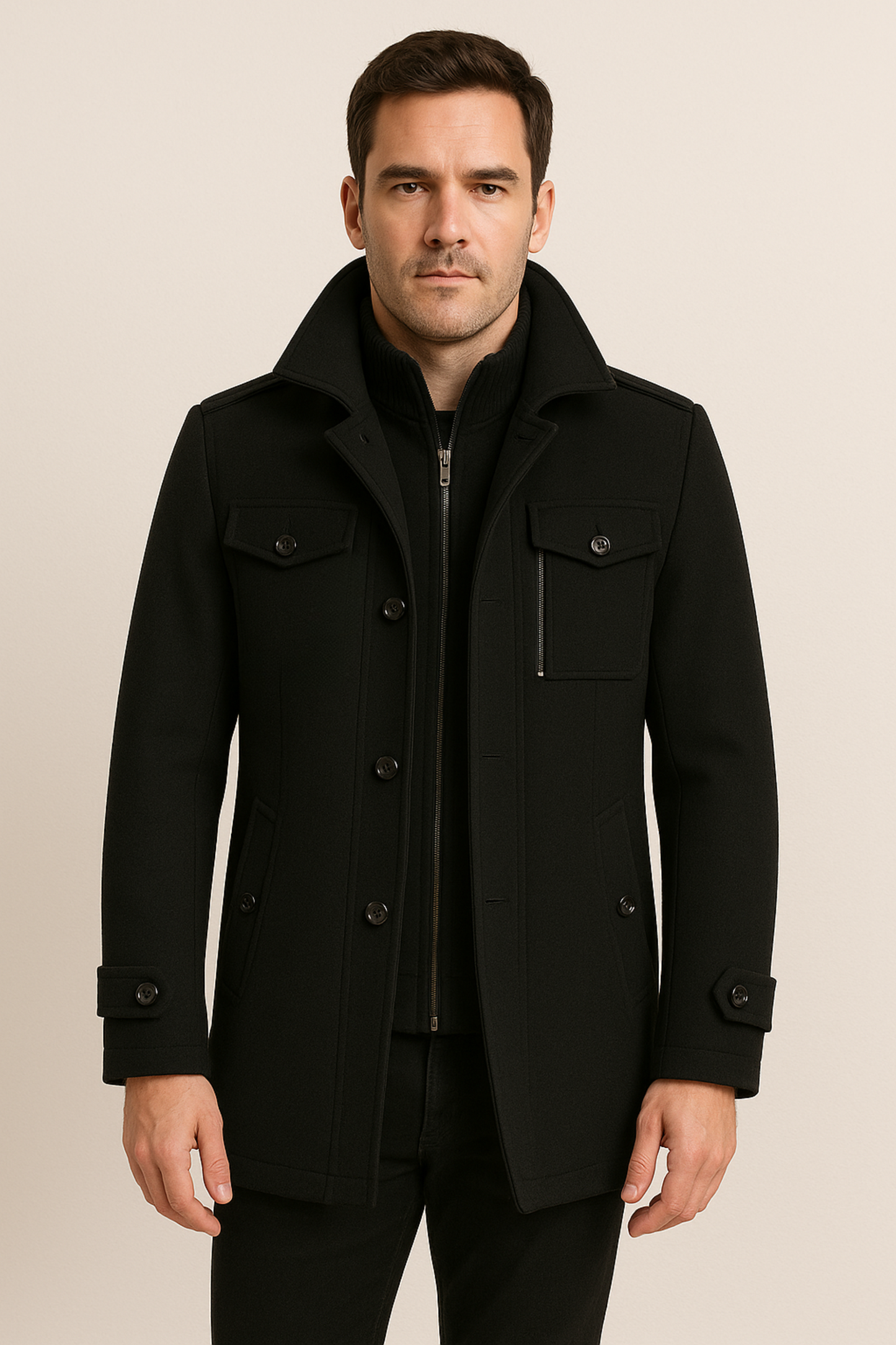 Herren Winterjacke Wolle Reißverschluss Einfach Knopfleiste - Eveloria