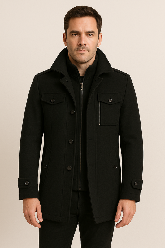 Herren Winterjacke Wolle Reißverschluss Einfach Knopfleiste - Eveloria
