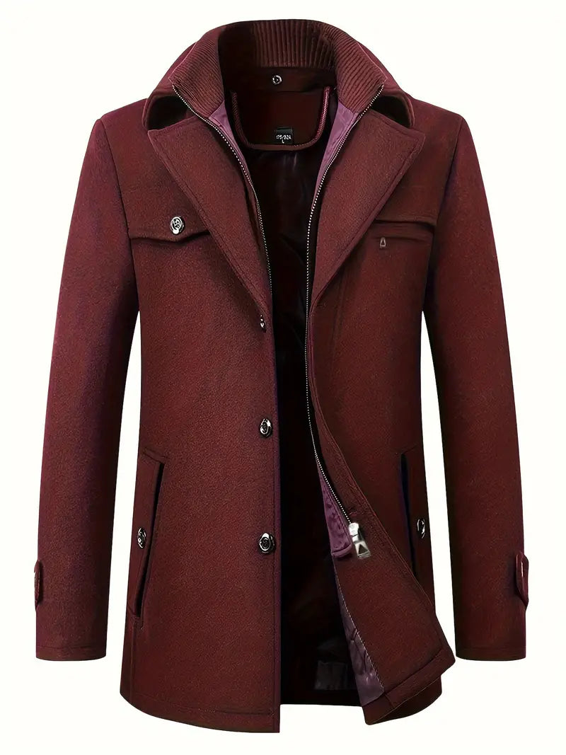 Winterjacke – Herrenjacke mit Reißverschluss und wattiertem Innenfutter-Burgunderrot-S-Chaps Herrenmode