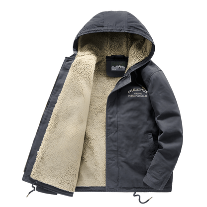 Herren Winterjacke Fleece Gefüttert Kapuze Schwarz - Eveloria