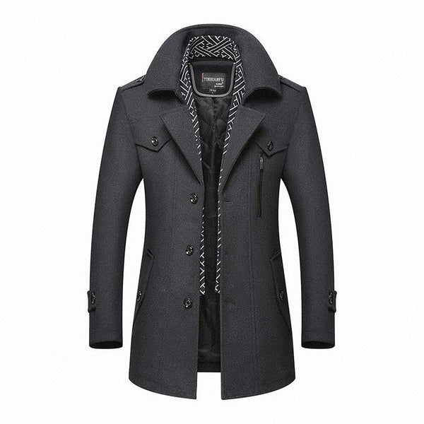 Männer Winterjacke Klassischer Wollmantel Schwarz - Eveloria