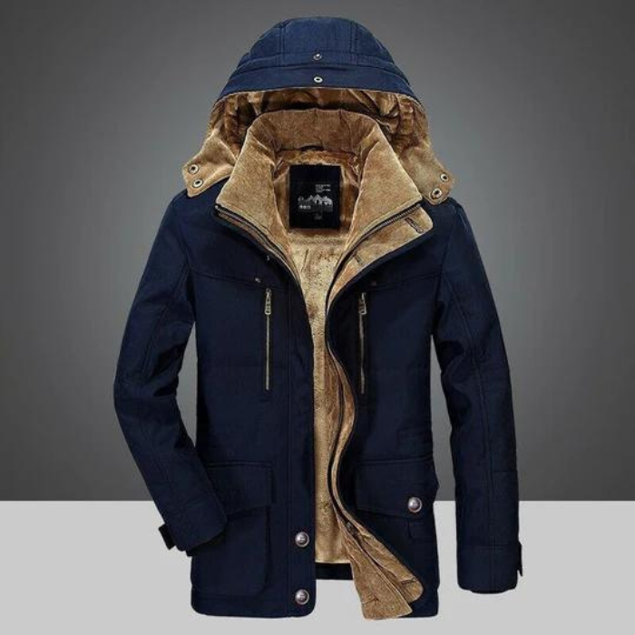 Herren Winterjacke Reißverschluss Kapuze Sherpa-Futter - Eveloria