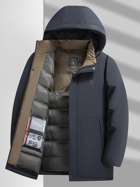 Herren Winterjacke Gefüttert Kapuzenjacke Schwarz - Eveloria