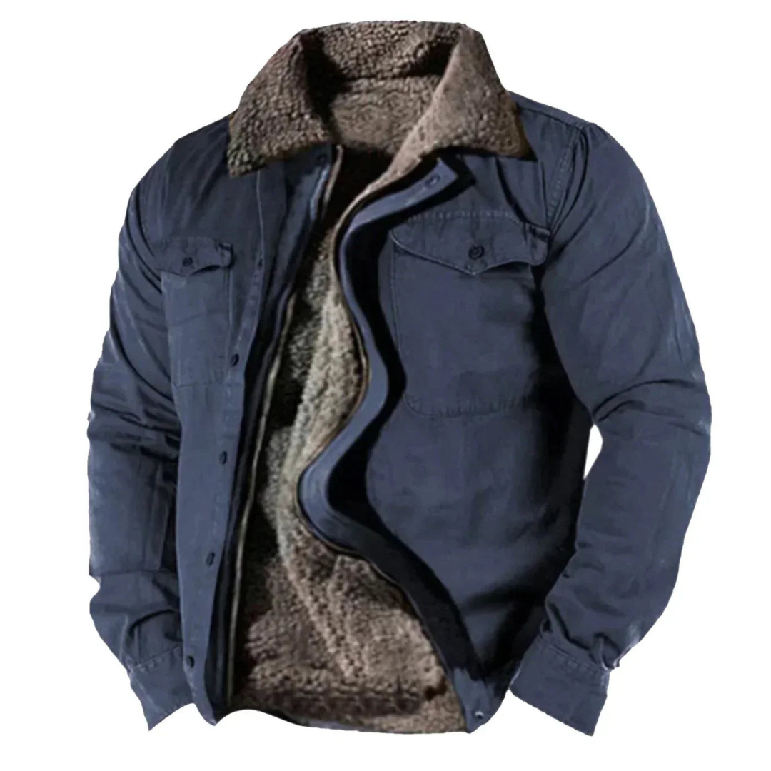 Herren Winterjacke Fleece-gefüttert Overshirt Schwarz - Eveloria