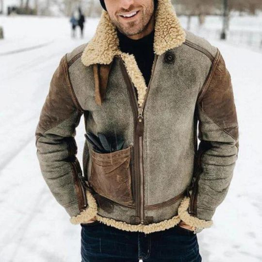 Herren Lederjacke Warm Reißverschluss Sherpa-Futter Schwarz - Eveloria